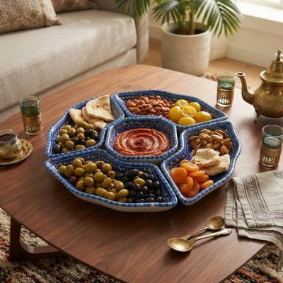 Handcrafted Ceramic Geometric Moroccan Mezze Platter Set